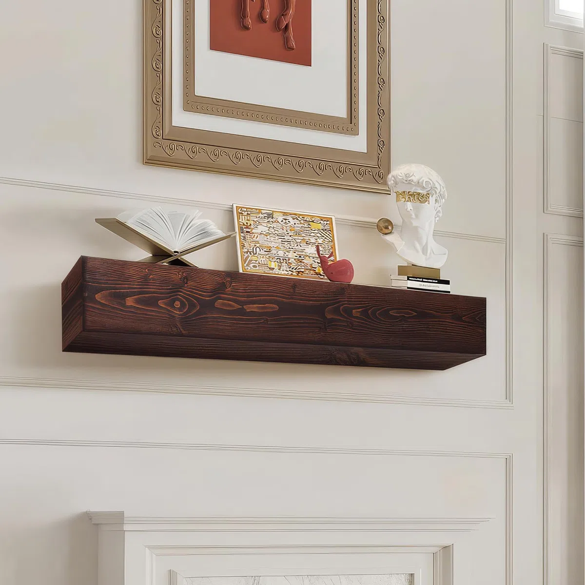 VEVOR Mensola per Caminetto Galleggiante a Parete 60 x 8 x 6 Pollici, in Legno Naturale, Capacità Carico 50 Libbre, per Decorazione Murale, Marrone Rustico