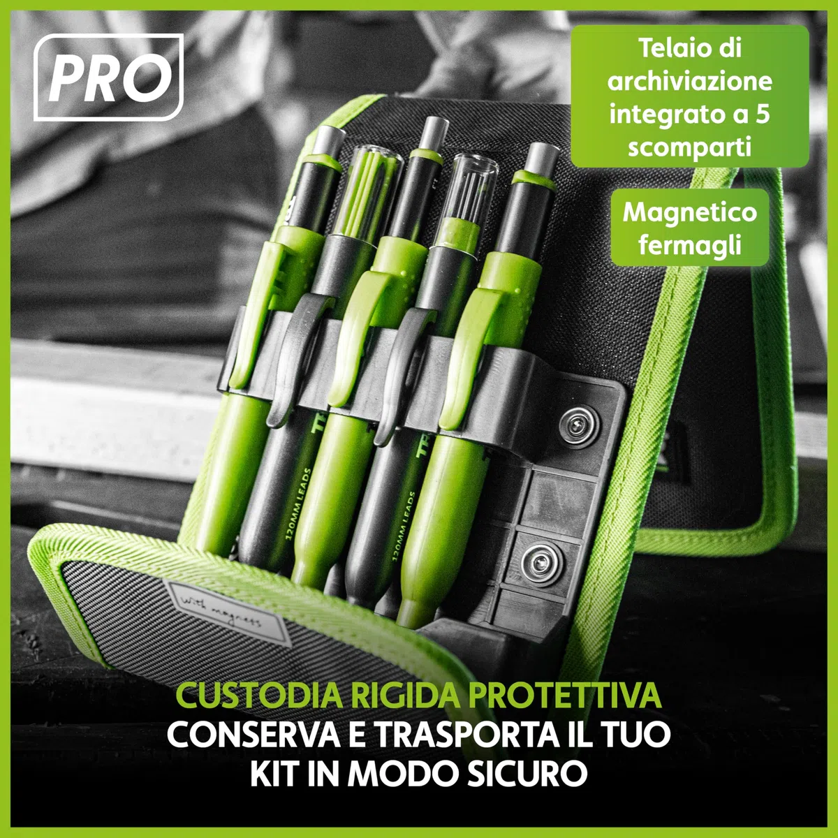 Tracer Pro Series Kit Marcatura Professionale 5 Pezzi | Matita Fori Profondi, Pennarello Costruzione Alluminio + 30 Mine
