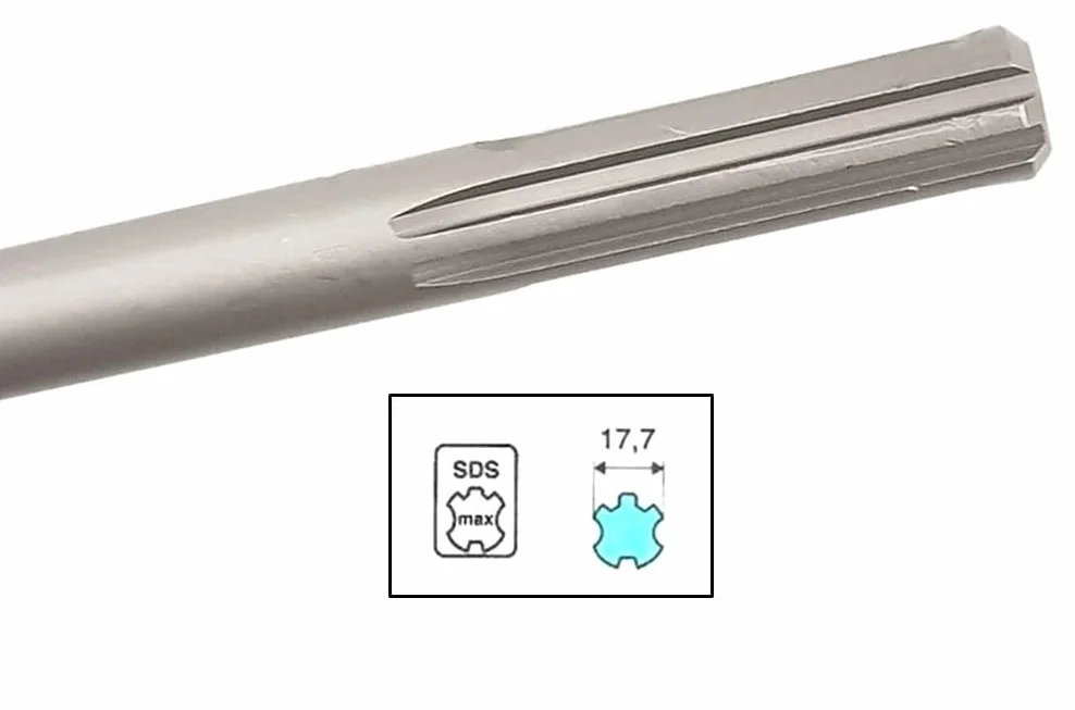 Punta per Trapano Tassellatore SDS Max Ø 32 mm x 800 mm con 4 Taglienti al Widia per Foratura Calcestruzzo, Cemento, Pietra e Mattoni