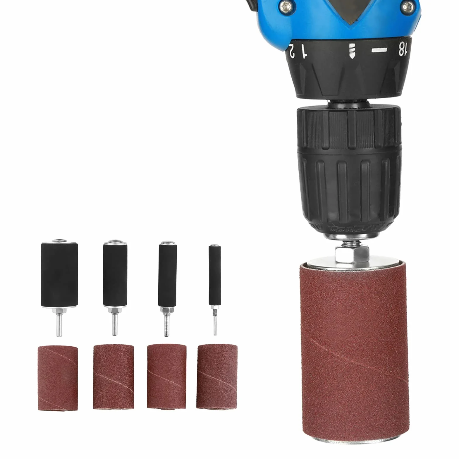 Kit Tamburo Levigatura in Gomma 20 Pezzi per Trapano a Colonna con Custodia Dimensioni 1/2" 3/4" 1" 1,5"