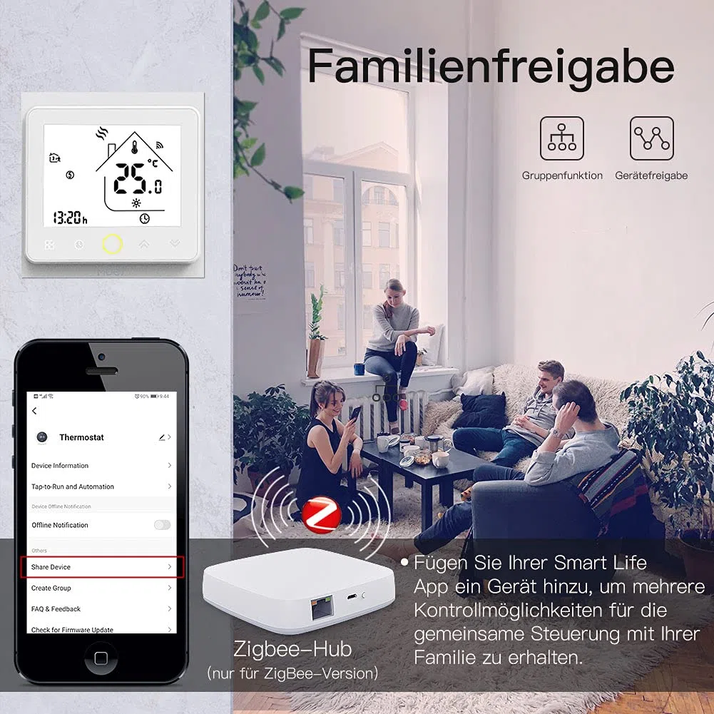 MOES Smart Alexa Tuya ZigBee - Termostato wireless per scaldabagno 5 A, compatibile con l'app Smart Life Tuya Alexa Google 【Funziona solo con Tuya ZigBee Hub】