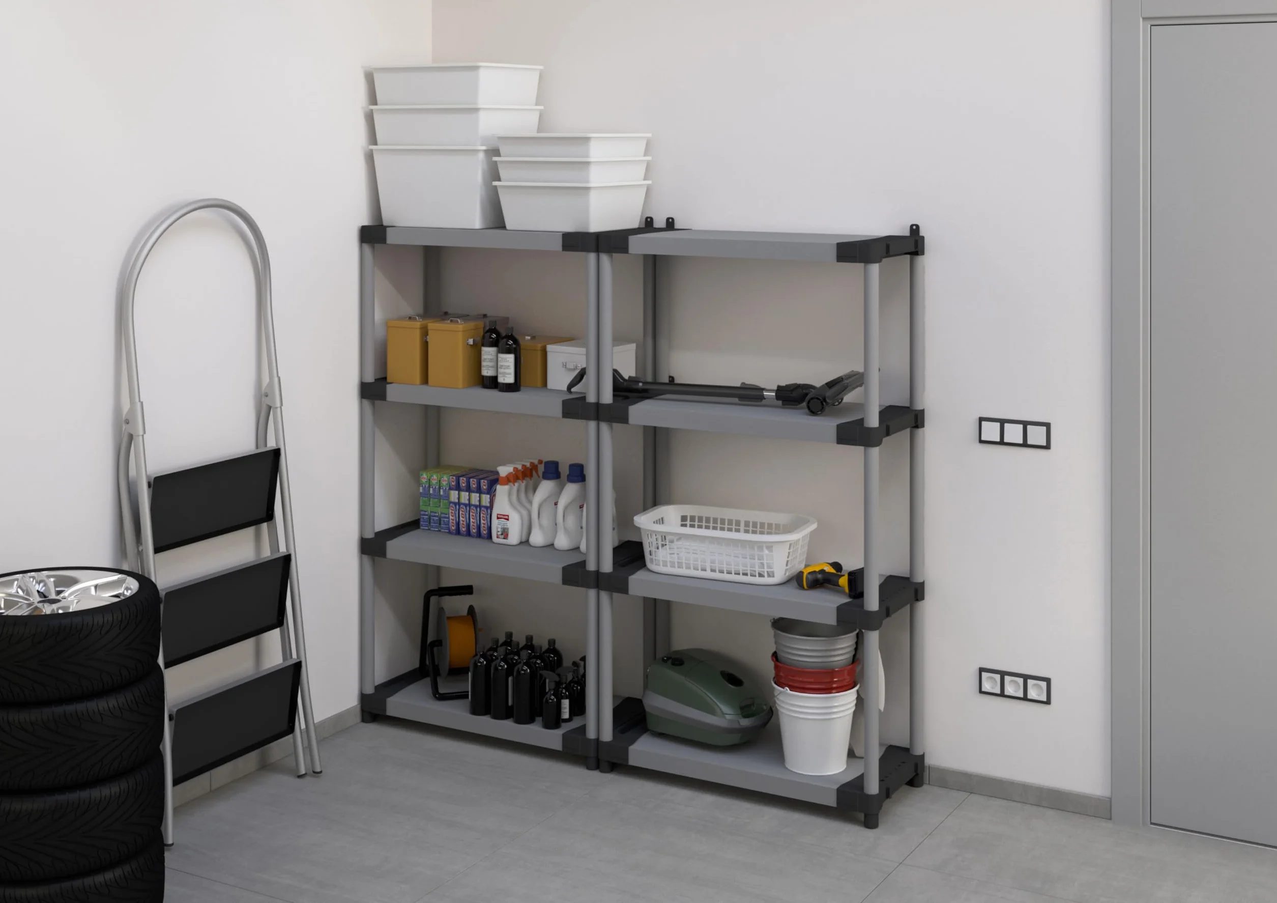 Adventa: Scaffale in resina di PVC e PP, 4 Ripiani, Facile da Montare, Modular System, Resistente, Adatto ad ambienti Interni ed Esterni, 80L x 40P x 165H cm