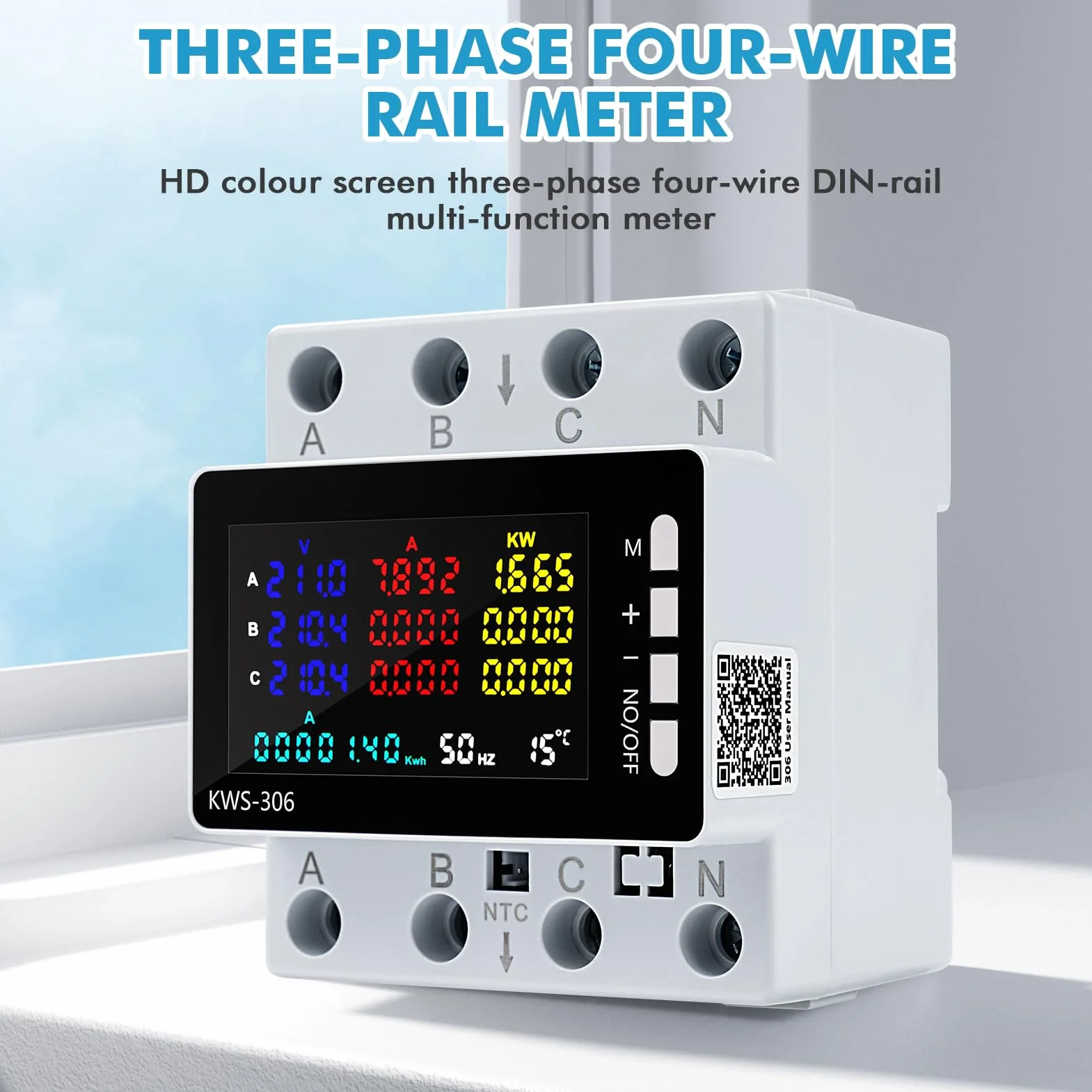Contatore Energia Elettrica Trifase, 9 in 1 Misuratore di Consumo Elettrico Digitale Contatore Elettrico Energy Meter con Protezione da Sovratensione/Sottotensione AC 85-290V 80A (NO WiFi)