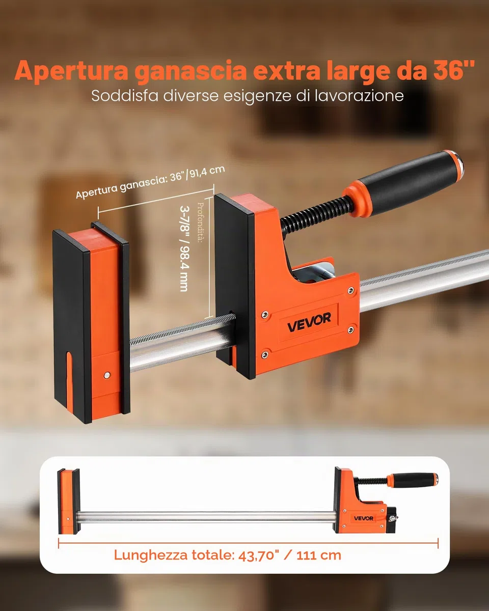VEVOR Morsetti a Barra per Lavorazione del Legno da 91,4 cm Morsetti a F con Limite di Carico di 680 kg 2 Pezzi, Pressione Uniforme, Plastica ad Alta Resistenza e Acciaio al Carbonio, Arancione