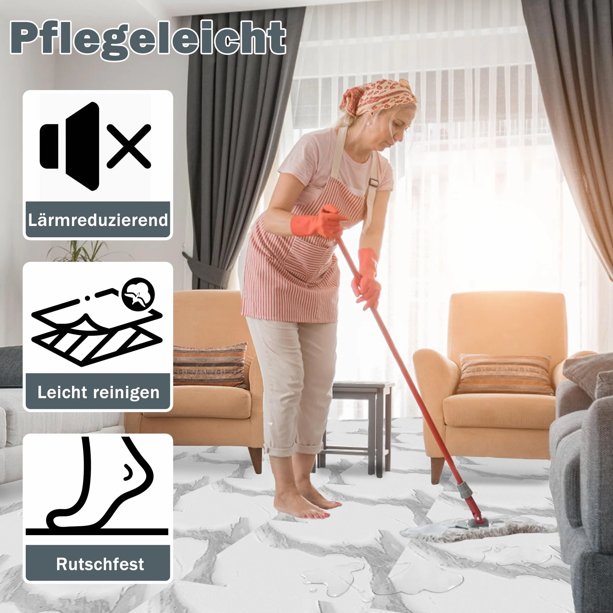 ACXIN Pavimento in PVC autoadesivo con effetto piastrelle, 81 piastrelle in vinile, 7,5 m², autoadesive, per pavimenti impermeabili, per cucina, bagno, soggiorno (motivo bianco)