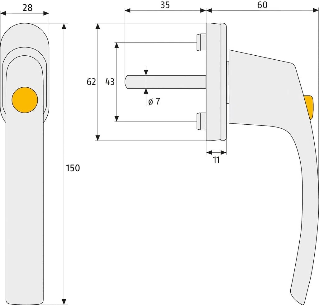Maniglia per finestra di sicurezza per bambini, maniglia per finestra con bottone a pressione per una maggiore sicurezza, in alluminio bianco con perno lungo 35 mm (10 pezzi, RAL 9016)