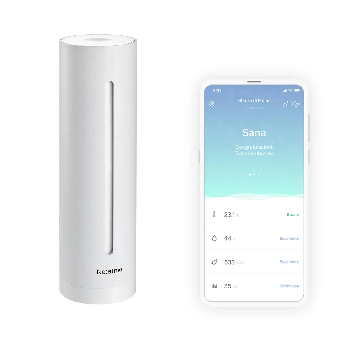 Netatmo Misuratore Qualità Aria Intelligente, Sensore CO2, Temperatura, Umidità, Rumore - Controllo Casa, Ambiente Salubre, Avvisi Automatici per Interni - Bianco - Edizione limitata - NHC-EC