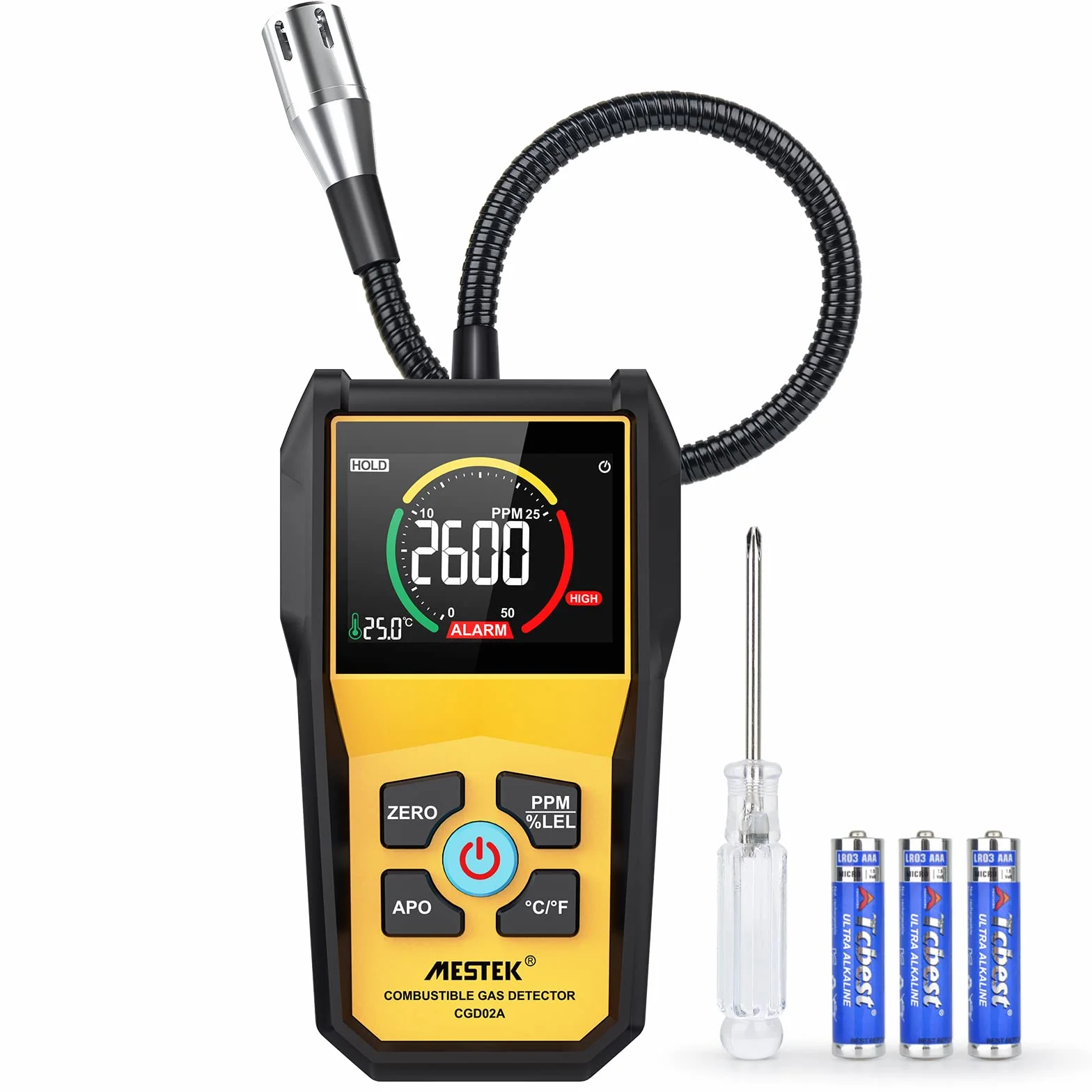 Rilevatore di Gas MESTEK Rilevatore Perdite di Gas per Metano, Gas Naturale, Propano Butano, GPL Combustibile Portatile Allarme Sonoro Casa Digital Display LED per Domestico Cucina Garage Benzina