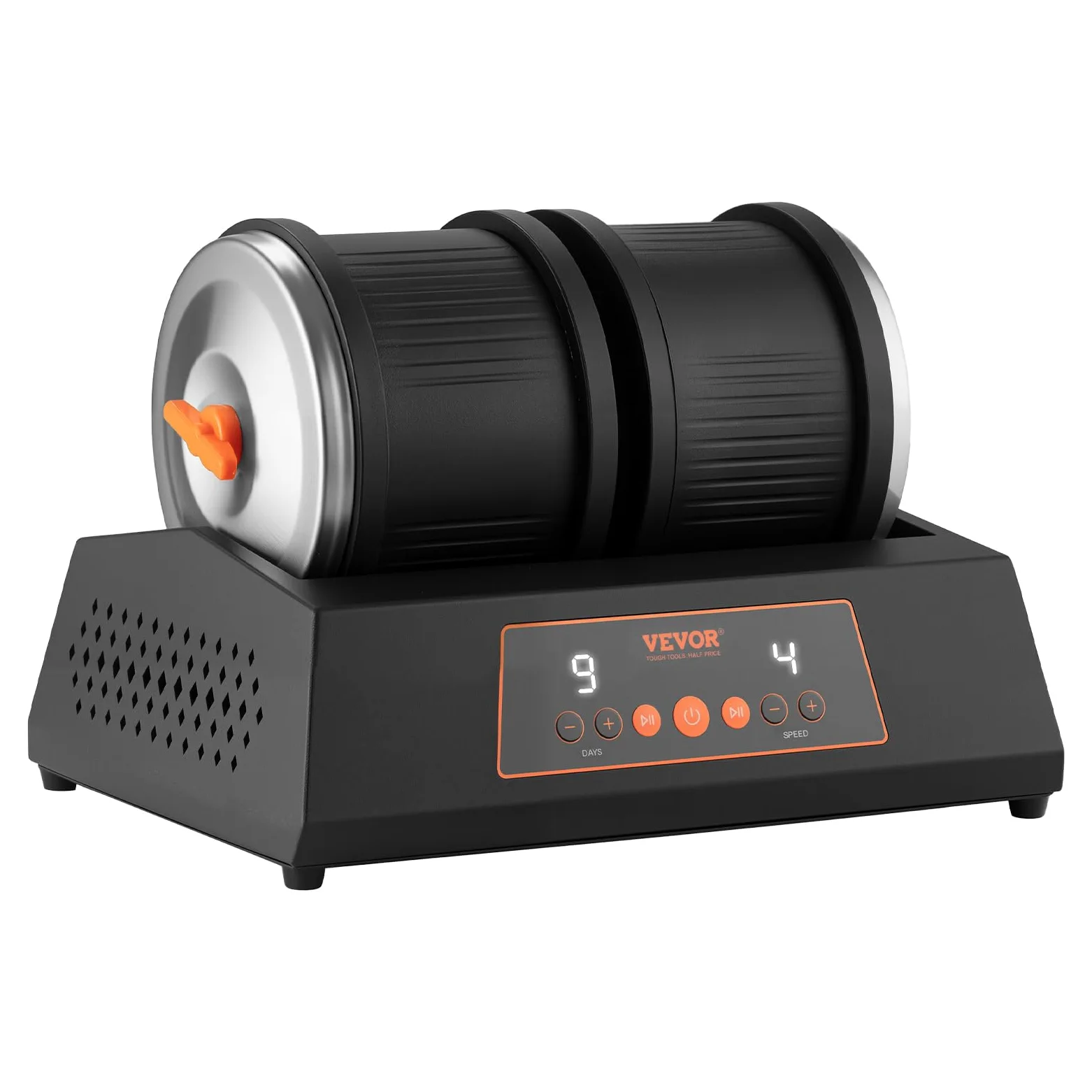 VEVOR Lucidatrice Elettrica per Rocce, Carico 3,63 kg, Doppio Tamburo, 4 Livelli di Velocità, Set per Lucidatura di Pietre con Timer di Lucidatura, Pannello di Controllo e Adattatore, Nero