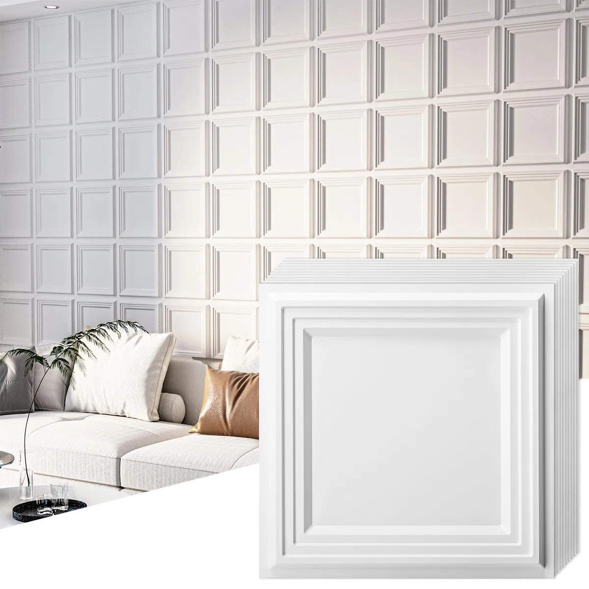 Art3d Confezione da 33 pannelli da parete 3D testurizzati per decorazione d'interni, in PVC impermeabile, pannelli decorativi da parete per soggiorno, camera da letto, ufficio, 30 x 30 cm, Bianco