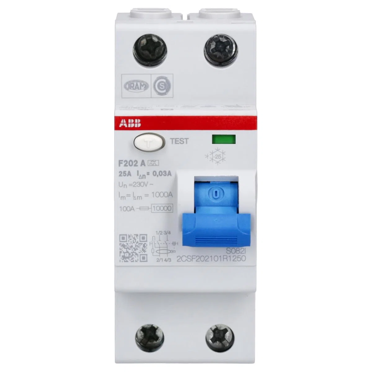 ABB RCD - Interruttore differenziale salvavita, bipolare, da 25 A, corrente differenziale 0,03 A, per corrente d'errore