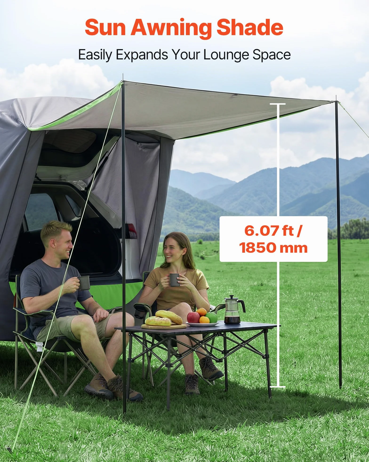 VEVOR Tenda Posteriore per Auto Tenda Parasole da Portellone Posteriore da Auto SUV Impermeabile PU 2000mm Parasole Pieghevole da Veicoli per Campeggio Viaggio Gite Capienza ca. 2 Persone