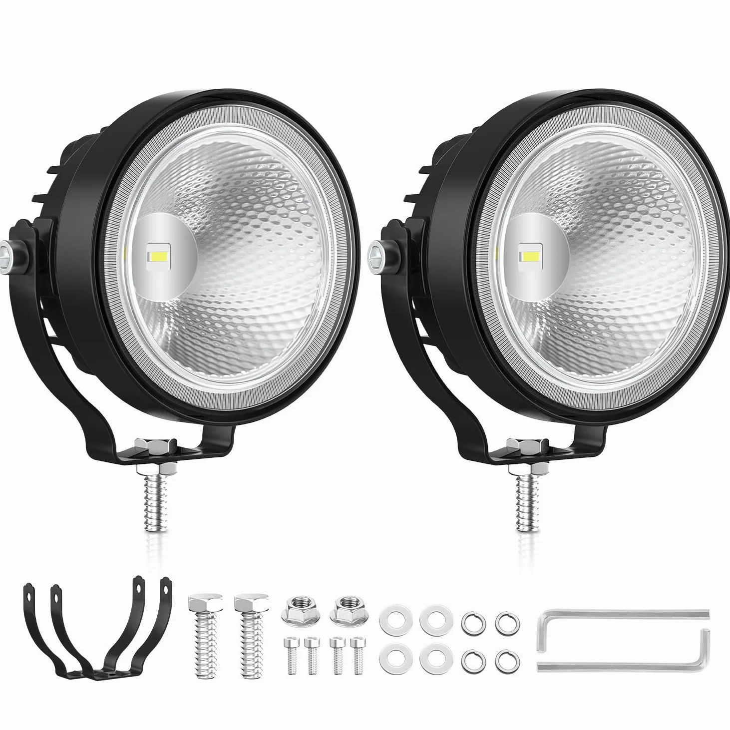 2 Pezzi Fari da Lavoro LED 60W 4 Pollici Rotondi, DC 12V-24V Faro Proiettore IP68 Impermeabile, Luci Ausiliarie per Trattore, Mezzi Edili, Camion, Escavatore, Atomizzatori Agricoli