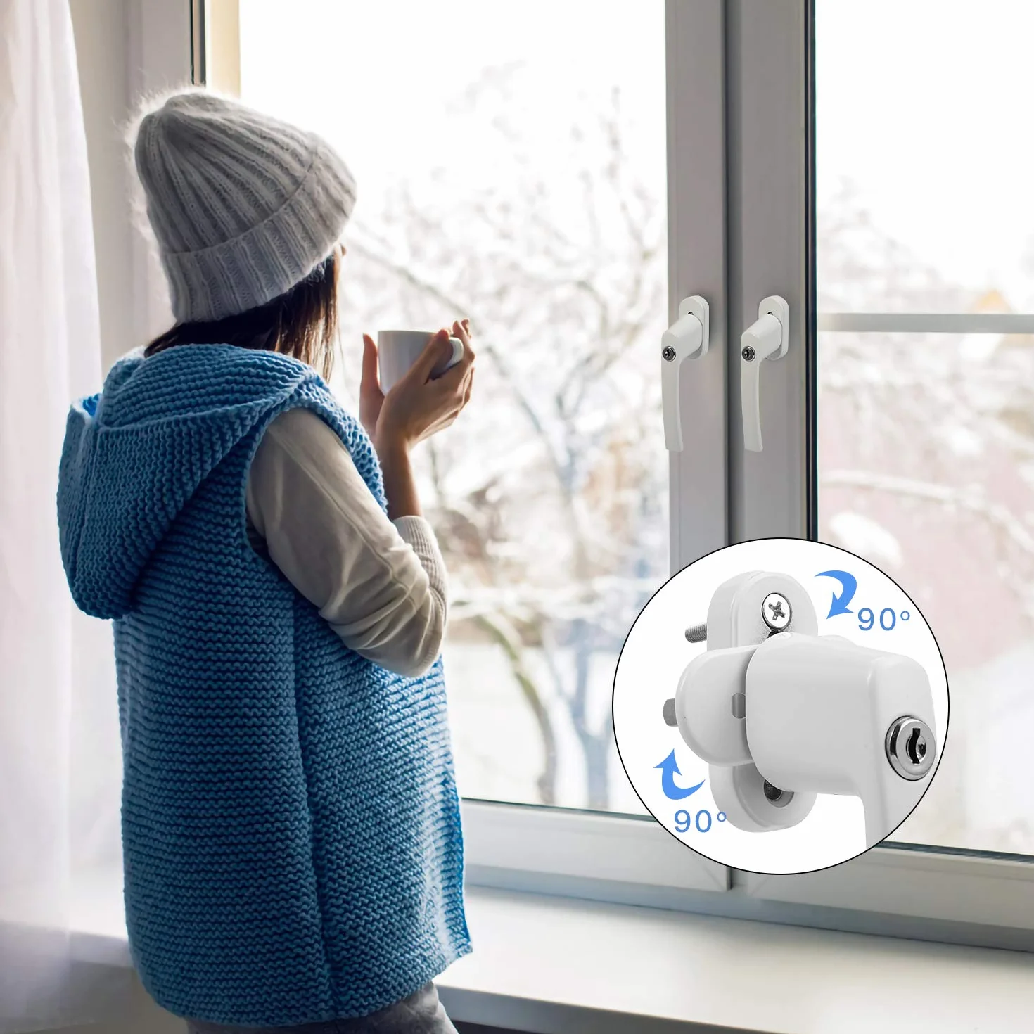 Maniglia per finestra in alluminio con serratura, 20 pezzi di sicurezza per bambini con serratura a lunghezza perno 35 mm, adatta per finestre chiavi, maniglie per porte del balcone (bianco)