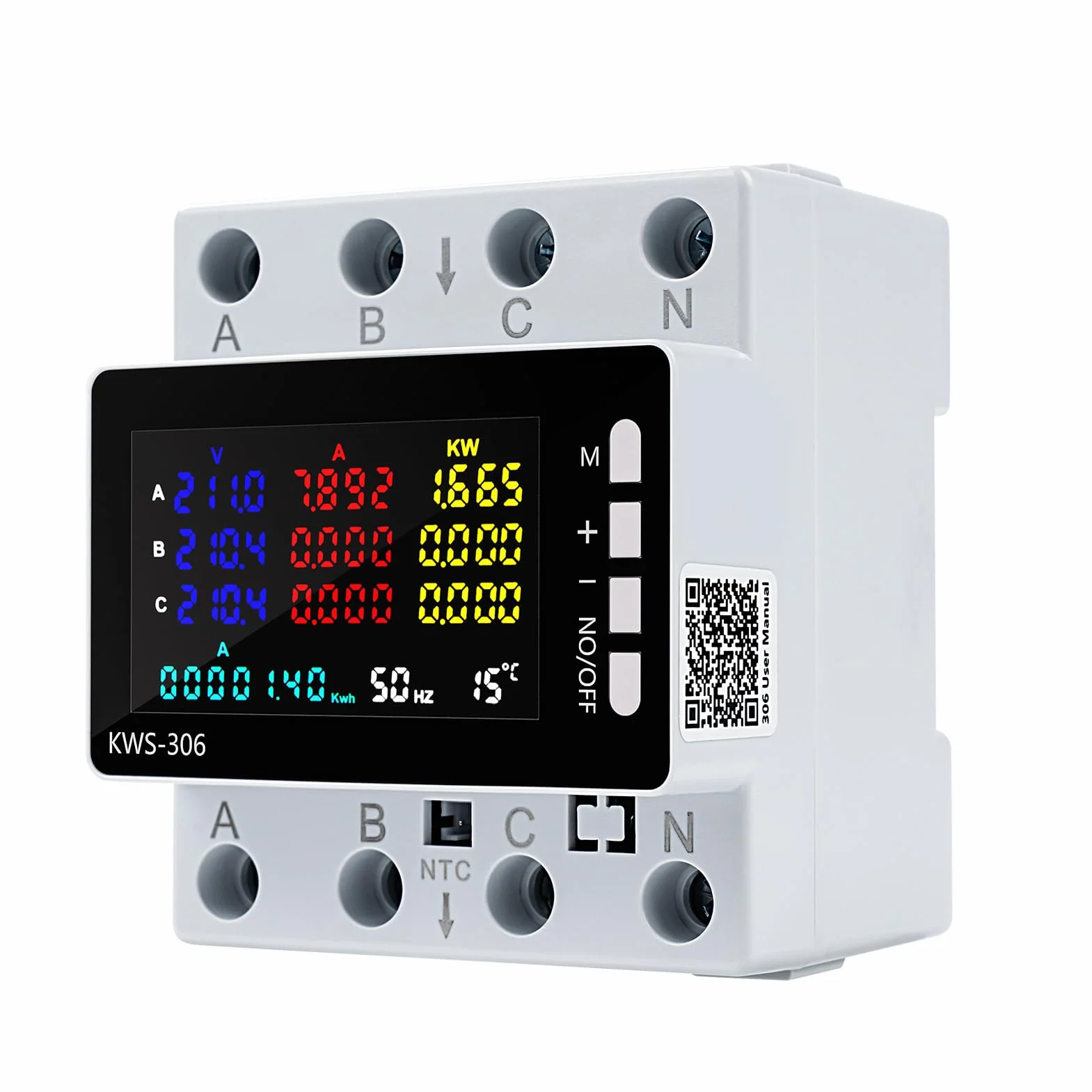 Contatore Energia Elettrica Trifase, 9 in 1 Misuratore di Consumo Elettrico Digitale Contatore Elettrico Energy Meter con Protezione da Sovratensione/Sottotensione AC 85-290V 80A (NO WiFi)