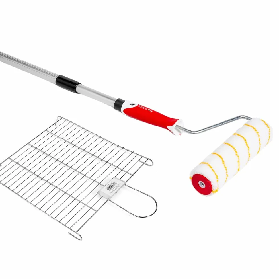 PENNELLIFICIO 2000 | Set Pittura Professionale Composto da Rullo, Asta in Alluminio e Retina in Metallo Scola-Rullo, per Pitture da Interni e Idropitture, Asta da 110 cm a 200 cm