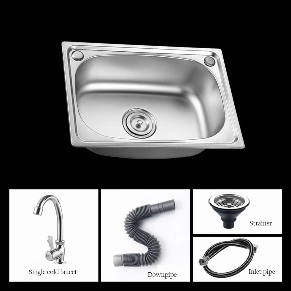 Lavello da cucina piccolo, lavello in acciaio inox a ciotola singola, fondo e dispositivo di drenaggio incorporato, ribaltabile, con morsetto tubo di scarico