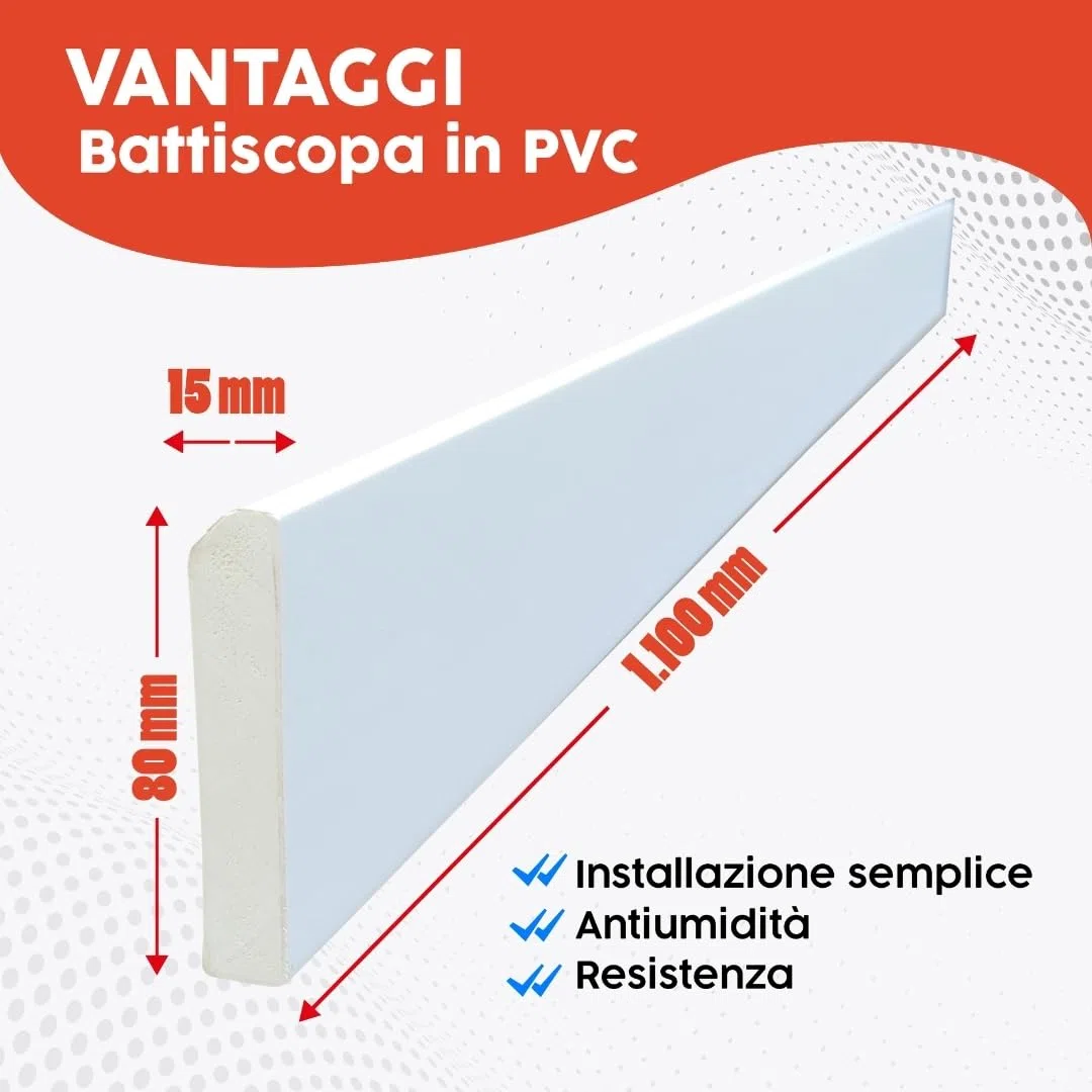 Pack 5 Battiscopa in PVC 110cm | Zoccoletto Battiscopa Bianco Antiumidità | Battiscopa PVC Resistente & Facile da Installare