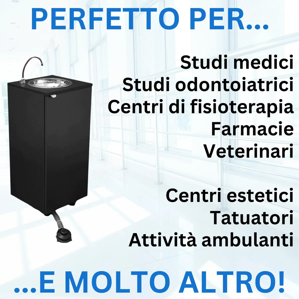 Express Water Basic Dark Plus, Lavandino Lavabo Lavello, Portatile Autonomo Trasportabile, con Serbatoio d'Acqua, in Acciaio Inox, con Comando a Pedale con Kit Acqua Calda, Certificato per ASL