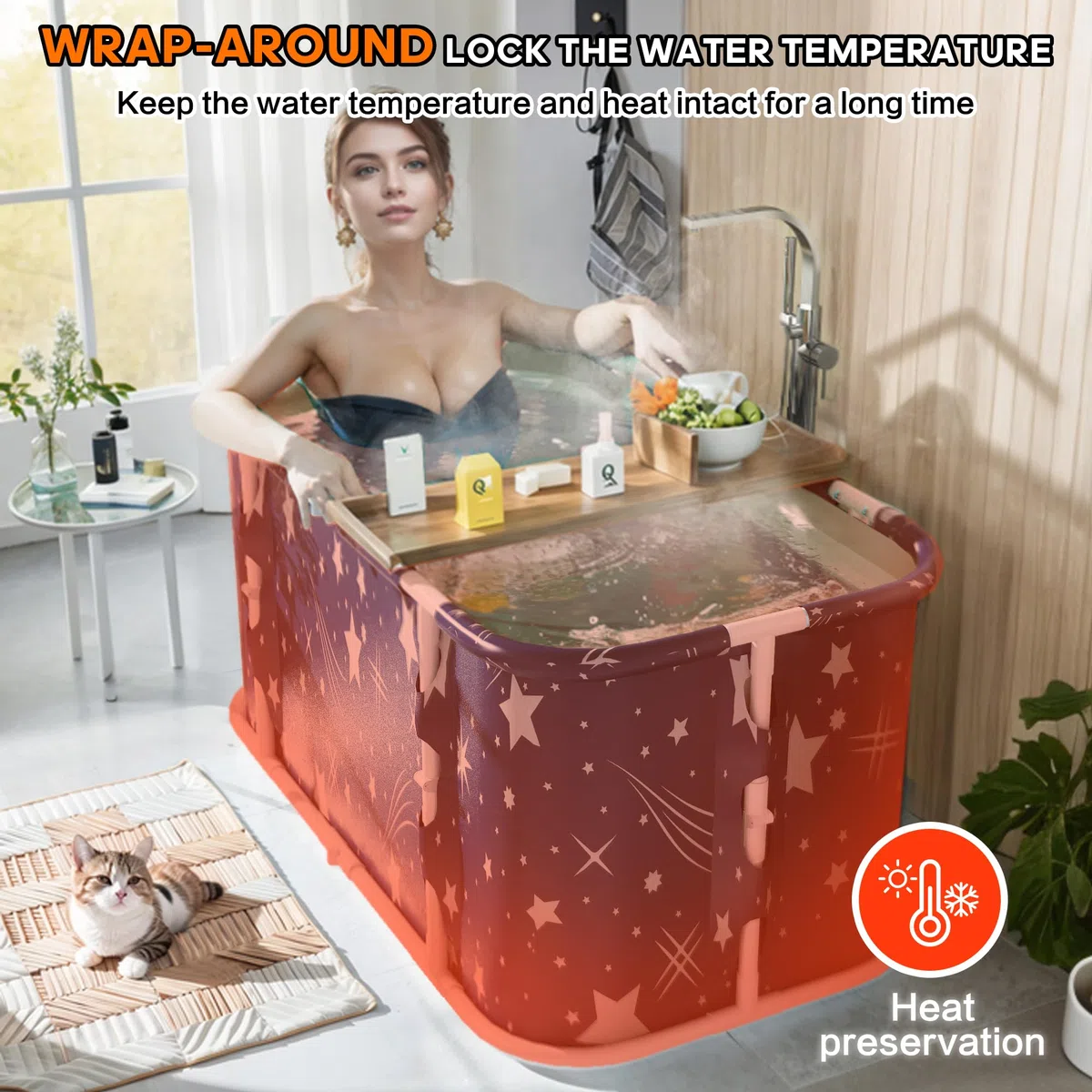 Vasca da bagno pieghevole portatile, vasca per ammollo per doccia calda e bagno di ghiaccio, vasca da bagno sauna indipendente per adulti, 110L x 60L x 52A cm, blu scuro