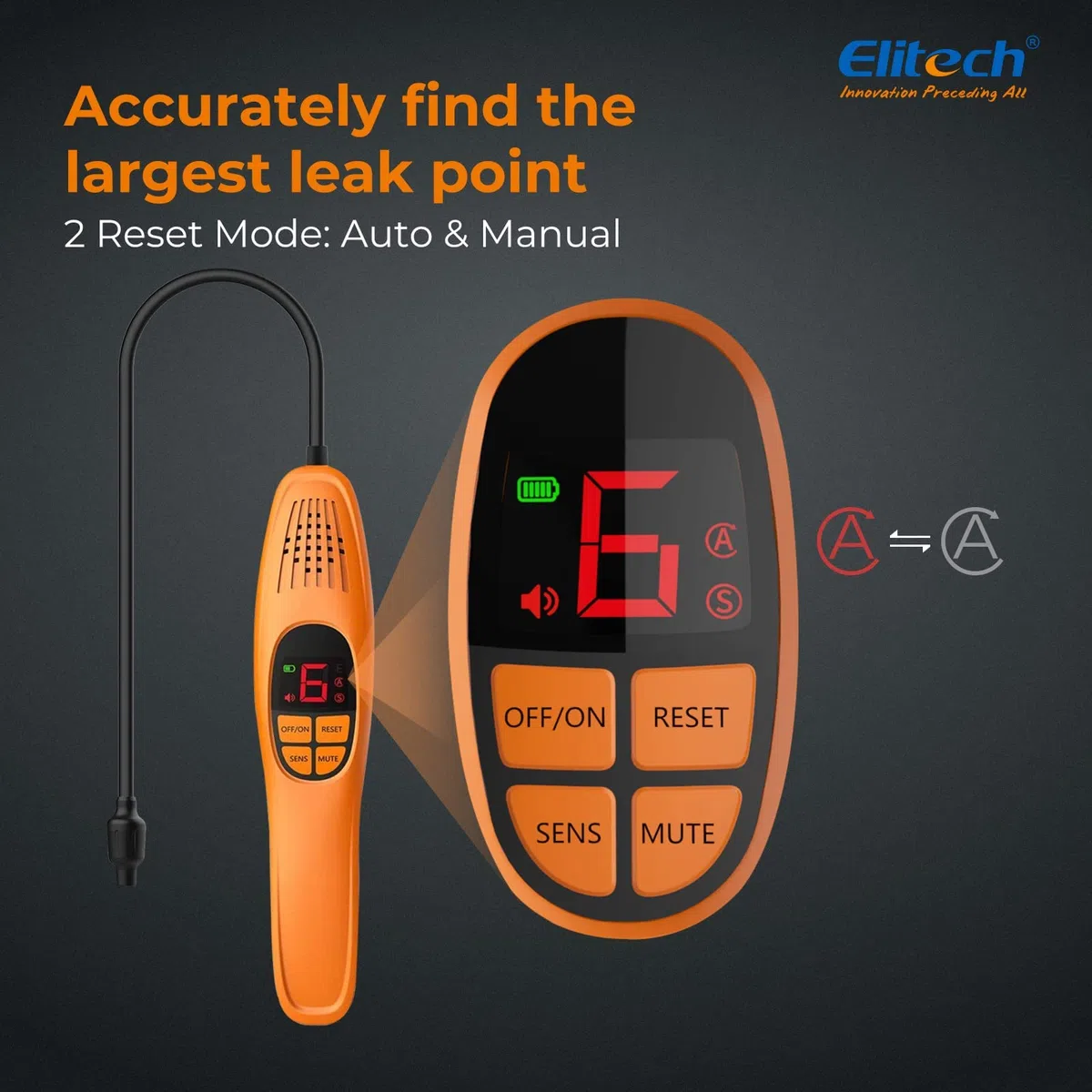 Elitech Rilevatore Portatile di Perdite di Gas Refrigerante con Diodo Riscaldato, Verifica Tutti Gli Alogeni R32 R410A R134A R404 ecc. per Condizionatori LD-100+