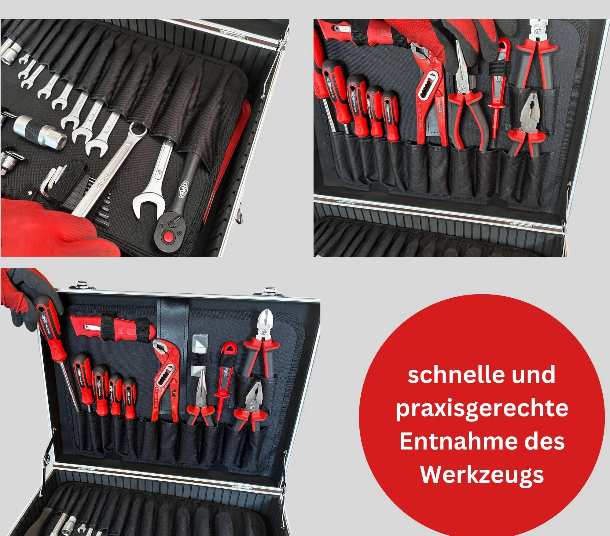 FAMEX Cassetta portautensili universale 705-L vuota con 26 tasche per attrezzi, parti e accessori – Divisione vano nel fondo del bagaglio, valigetta vuota senza attrezzi, 45 x 35,5 x 16 cm