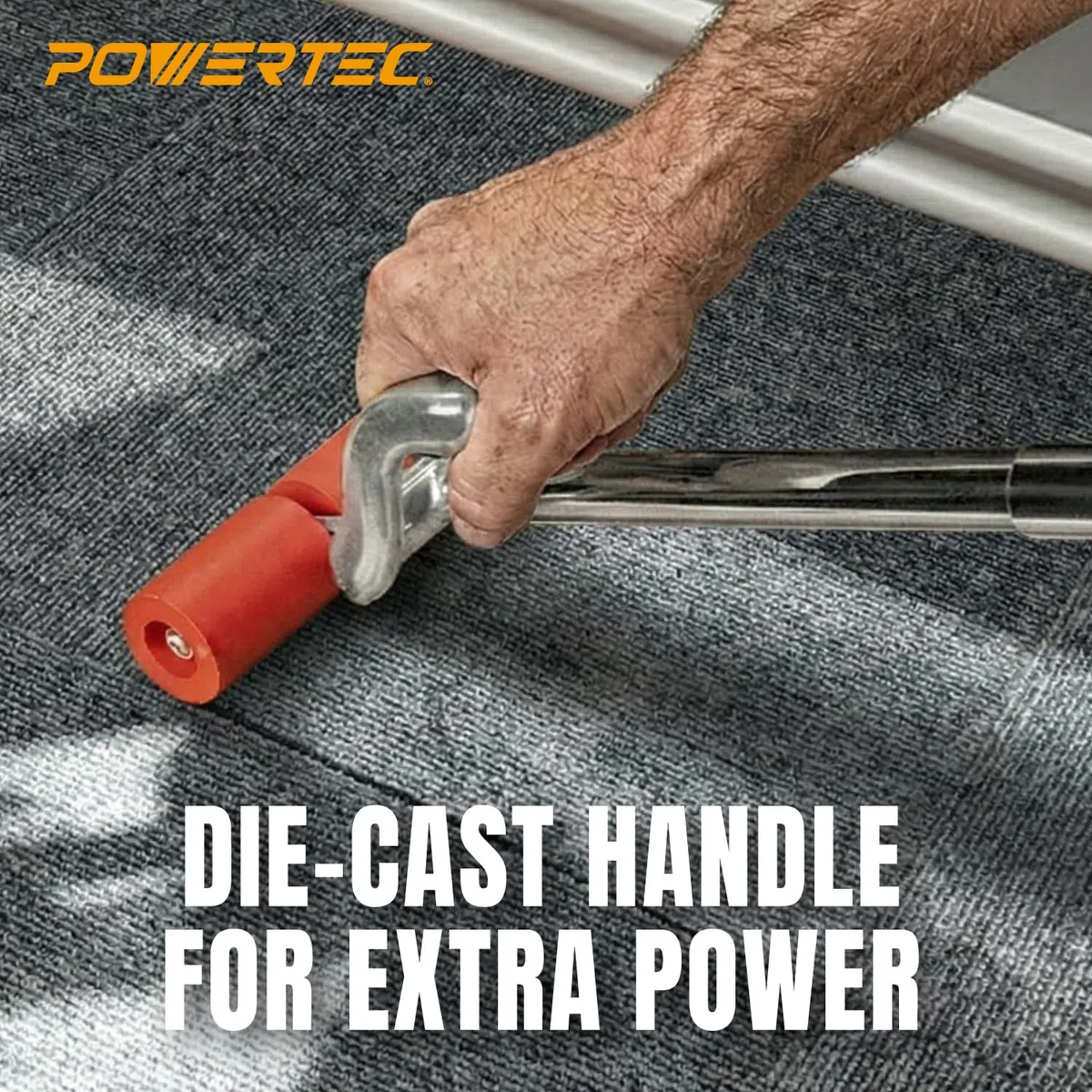 POWERTEC Rullo Estensibile 71033 Resistente da 68,9 cm | Seconda Maniglia pressofusa per Una Maggiore Leva, Argento/Rosso