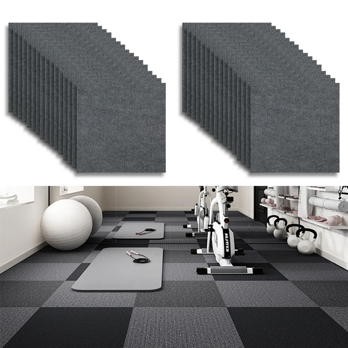 Piastrelle per tappeti, autoadesive, 30 x 30 cm, in feltro, antiscivolo, per ufficio, casa, camera da letto, corridoio (32 pezzi, grigio scuro)