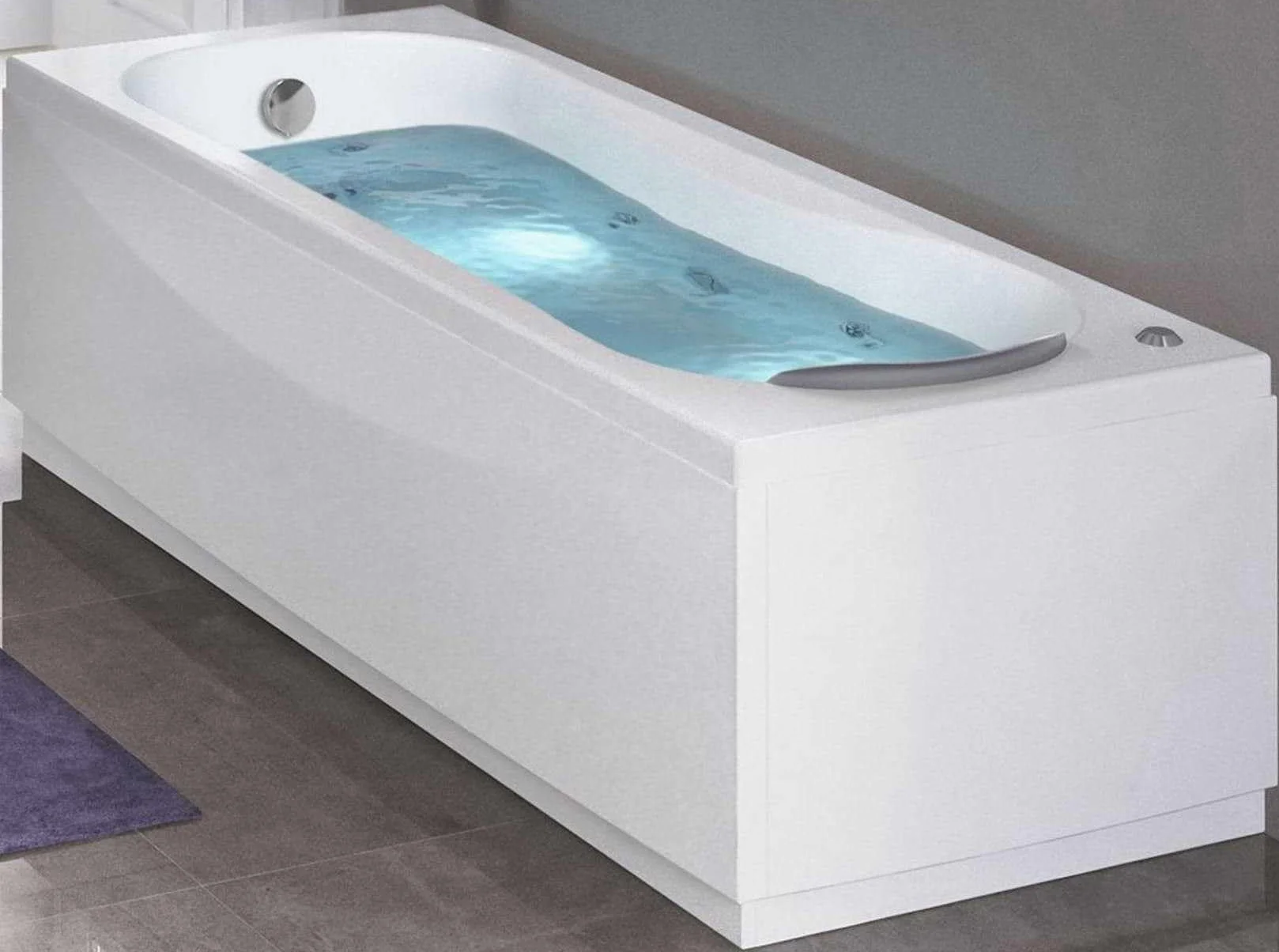 Novellini Calypso Eco Vasca da Bagno 160x70 H55cm Idro Laterale 6 Getti Reversibile Accensione Pneumatica Forma Esterna Rettangolare Interna ad Otto 2 Pannelli Acrilico Bianco Lucido Colonna Cuscino