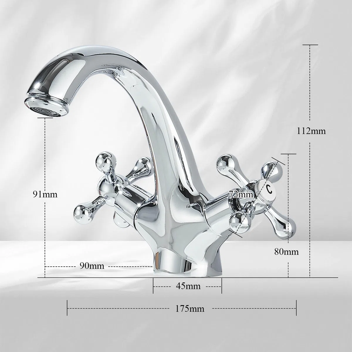 Rubinetto tradizionale vittoriano per lavabo, doppia maniglia a croce, rubinetto monoblocco per lavabo con scarico pop-up e tubi britannici, finitura cromata lucida anticata, beccuccio a