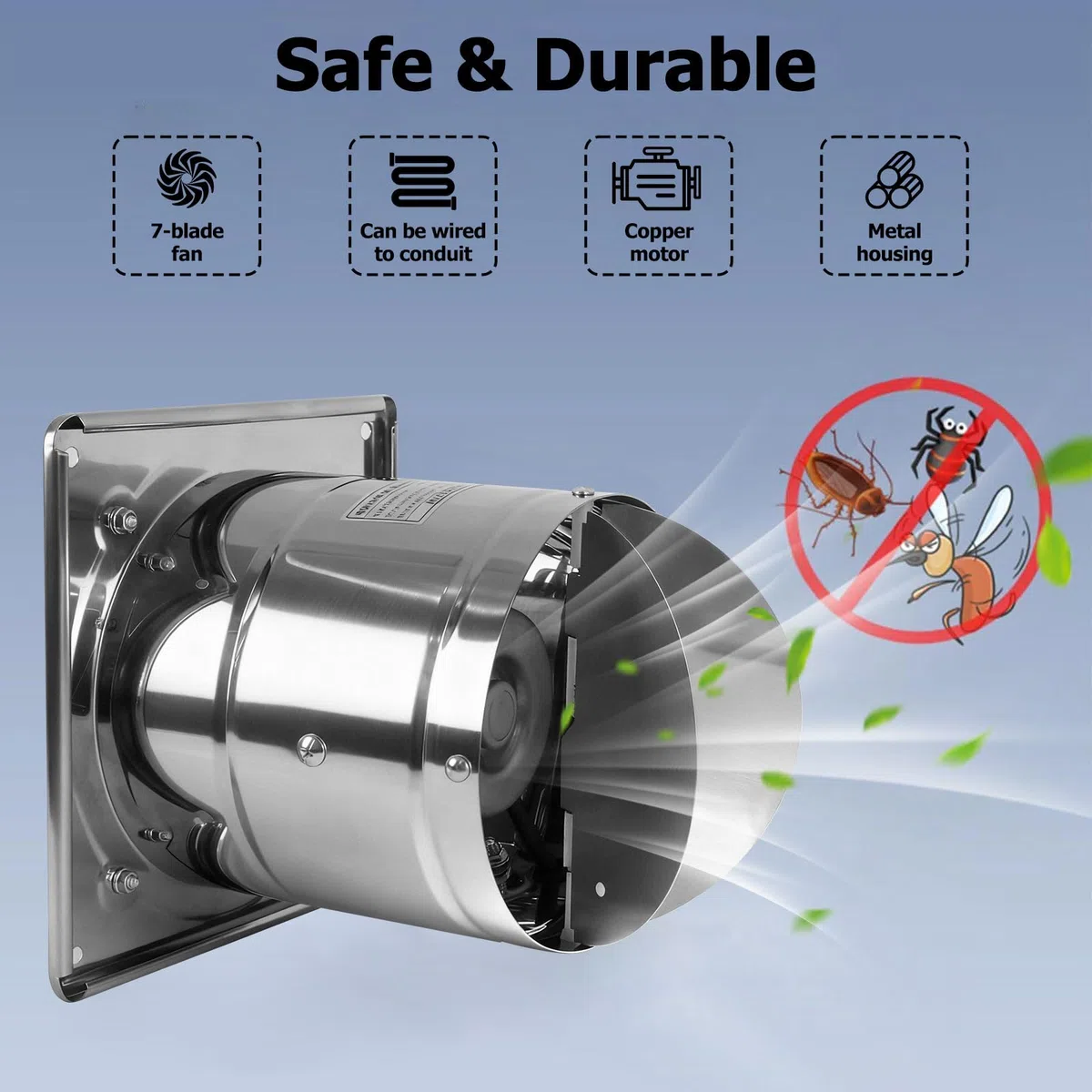 250mm Ventola Aspirazione, Potente Estrattore Aria da Parete 1750 m³/h, Aspiratore Industriale Estrattore Ventilazione per Ufficio, Garage e Magazzino, Circolazione dell'aria per Bagno e Cucina