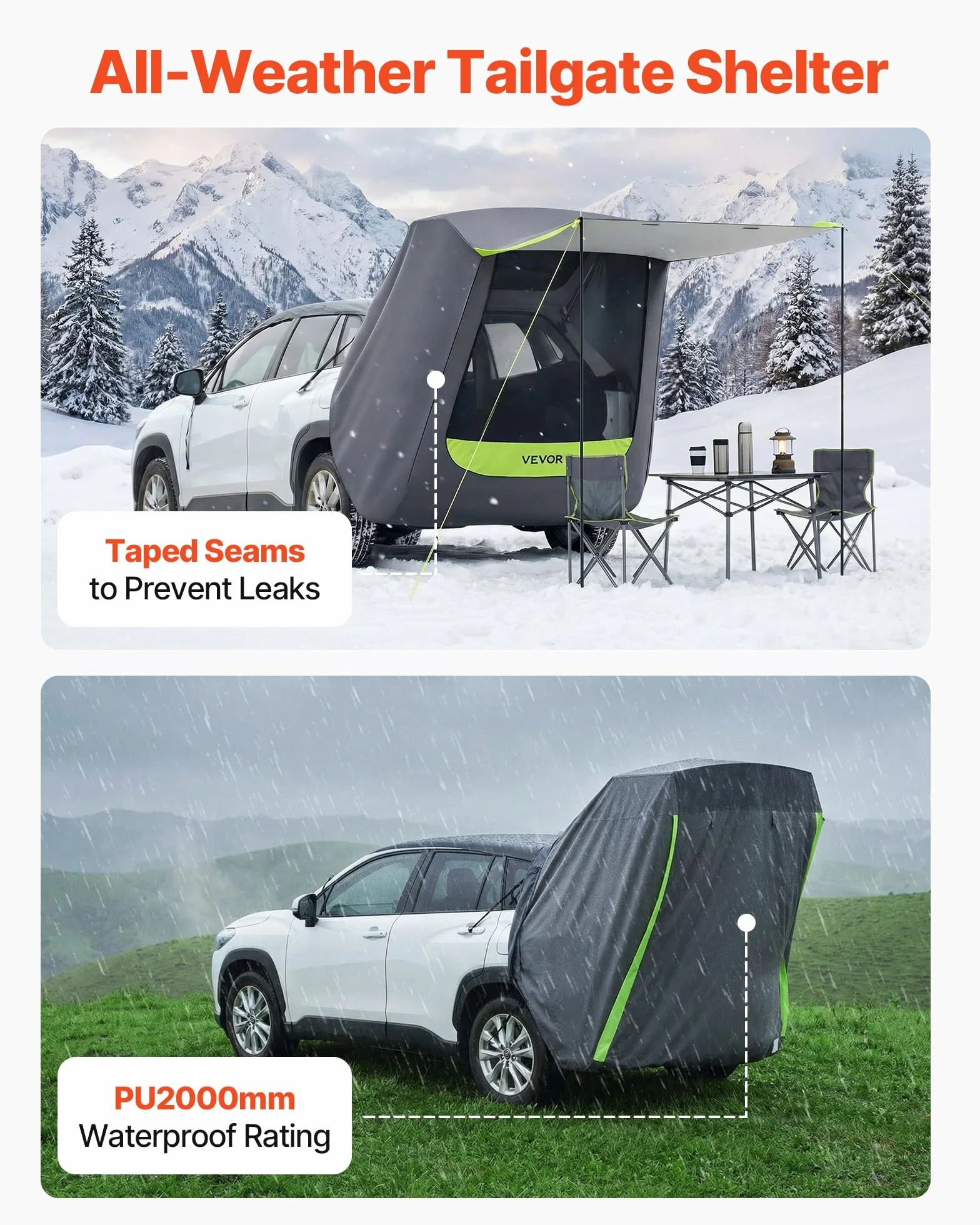 VEVOR Tenda Posteriore per Auto Tenda Parasole da Portellone Posteriore da Auto SUV Impermeabile PU 2000mm Parasole Pieghevole da Veicoli per Campeggio Viaggio Gite Capienza ca. 2 Persone