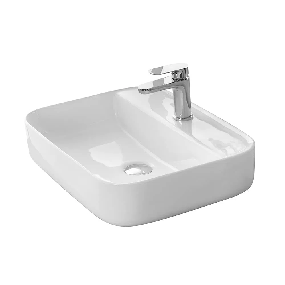 Inbagno Lavabo da appoggio Quadrato con Foro Rubinetto, in Ceramica Bianca Lucida, Disponibile in Diverse Dimensioni (50x39)