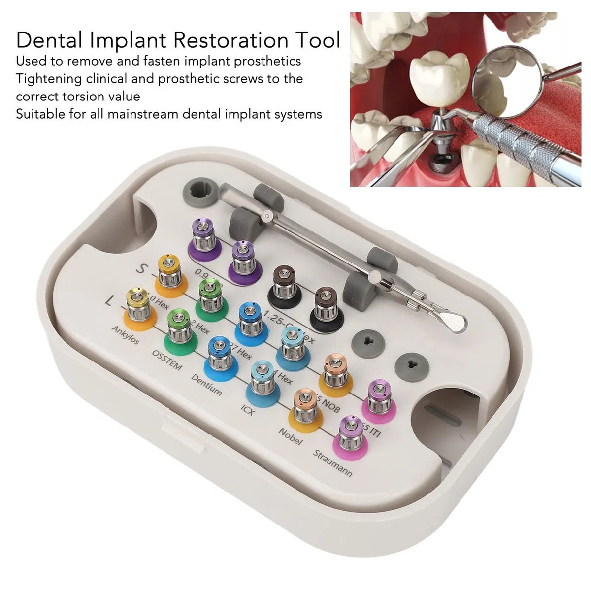 Kit di Strumenti dentali universali per Chiavi dinamometriche in Acciaio Inossidabile per Vari sistemi implantari - Impugnatura ergonomica Antiscivolo