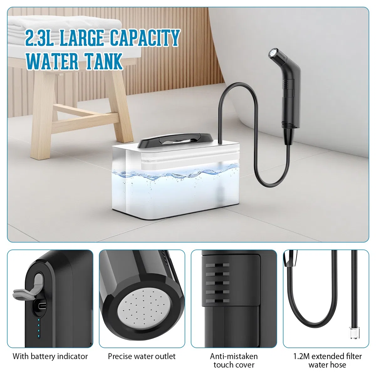 Bidet Portatile,Bidet Elettrico,Spruzzatore Portatile per Bidet,Doccia Portatile Campeggio,2.3L,Può Essere ricaricato,Campeggio,Doccia Unisex Adulto
