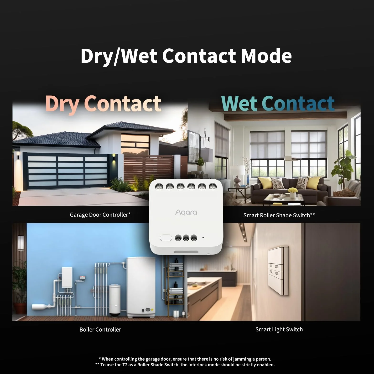 Aqara Modulo Doppio Relè T2, Richiede il HUB Aqara Zigbee 3.0, Per Porte Garage e Riscaldamenti, Interruttore per Tende a Rullo e per Luci, Supporta HomeKit, Google Home e Alexa, Matter over Bridge