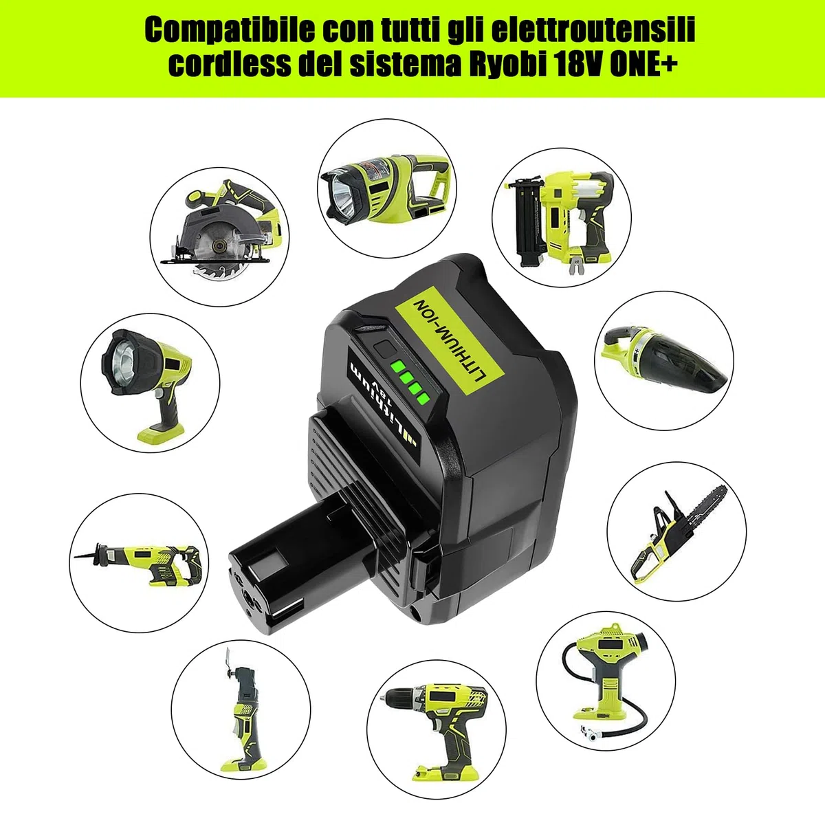 KUNLUN 2 Pezzi 18V 5.5Ah P108 Batteria di Ricambio Agli Ioni di Litio per Ryobi ONE+18V RB18L50 RB18L40 RB18L25 BPL-1815 BPL-1820G BPL18151 BPL1820 P104 P105 P107 P108, con Indicatore LED