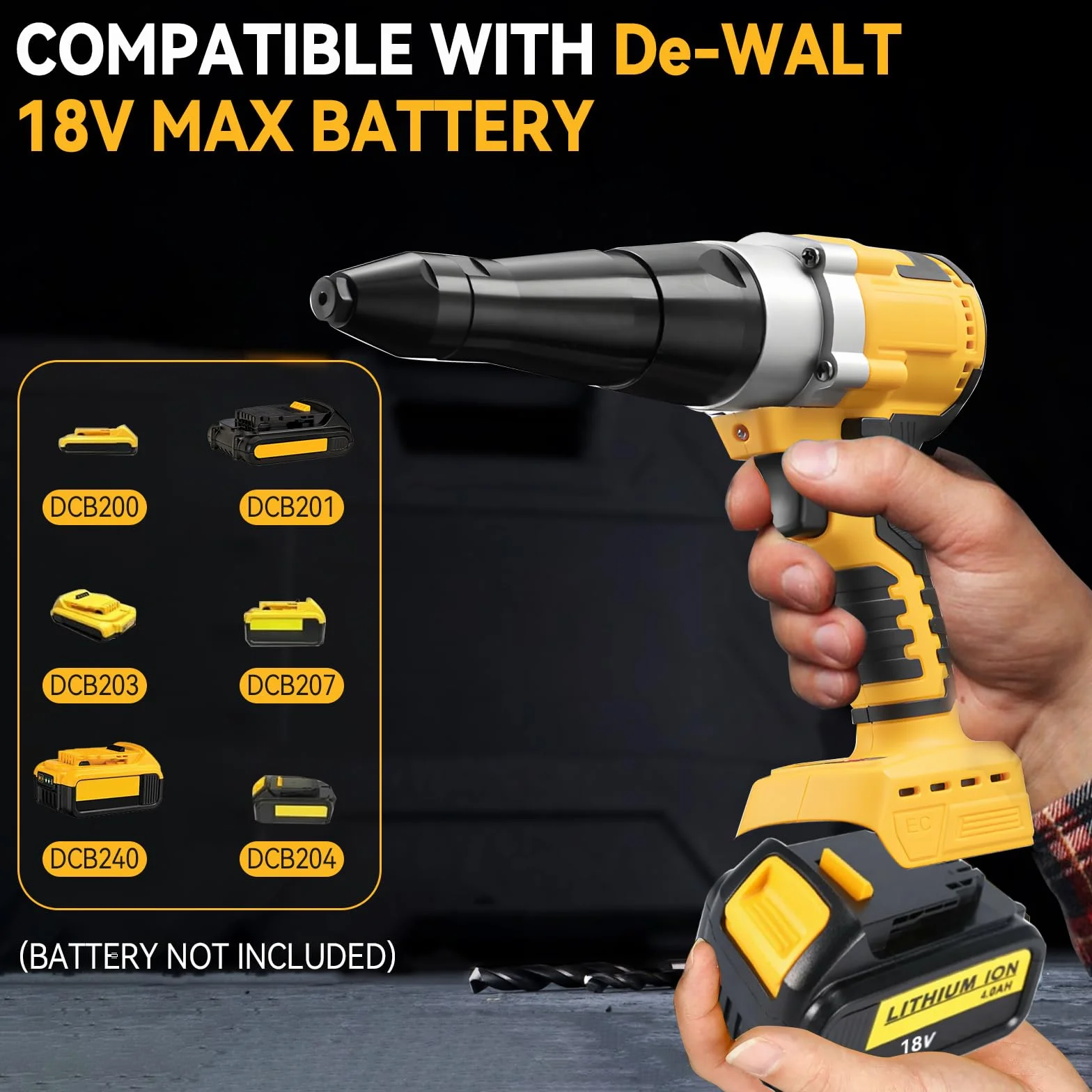 Pinza per rivetti elettrica automatica compatibile con Dewalt 20V senza spazzole, con LED automatico, pinza per rivetti automatica per utensili manuali da 3,2/4 mm (senza batteria)