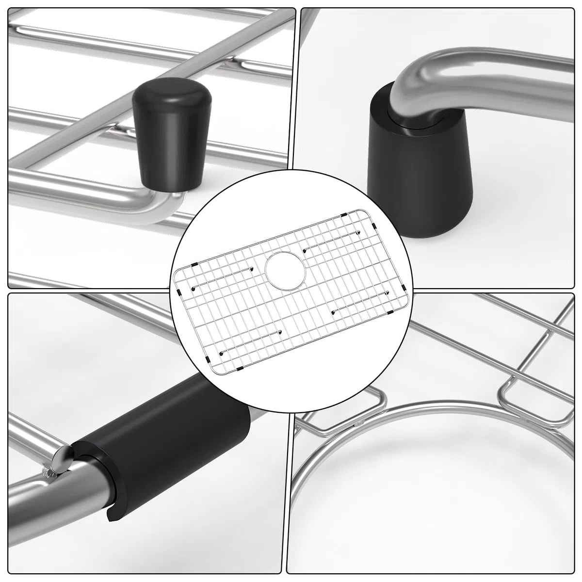 Griglia per lavello in acciaio inox e protezioni per fondo del lavello della cucina, 66 x 35,6 cm, con scarico posteriore per lavello singolo, protezioni per lavello da cucina in acciaio inox