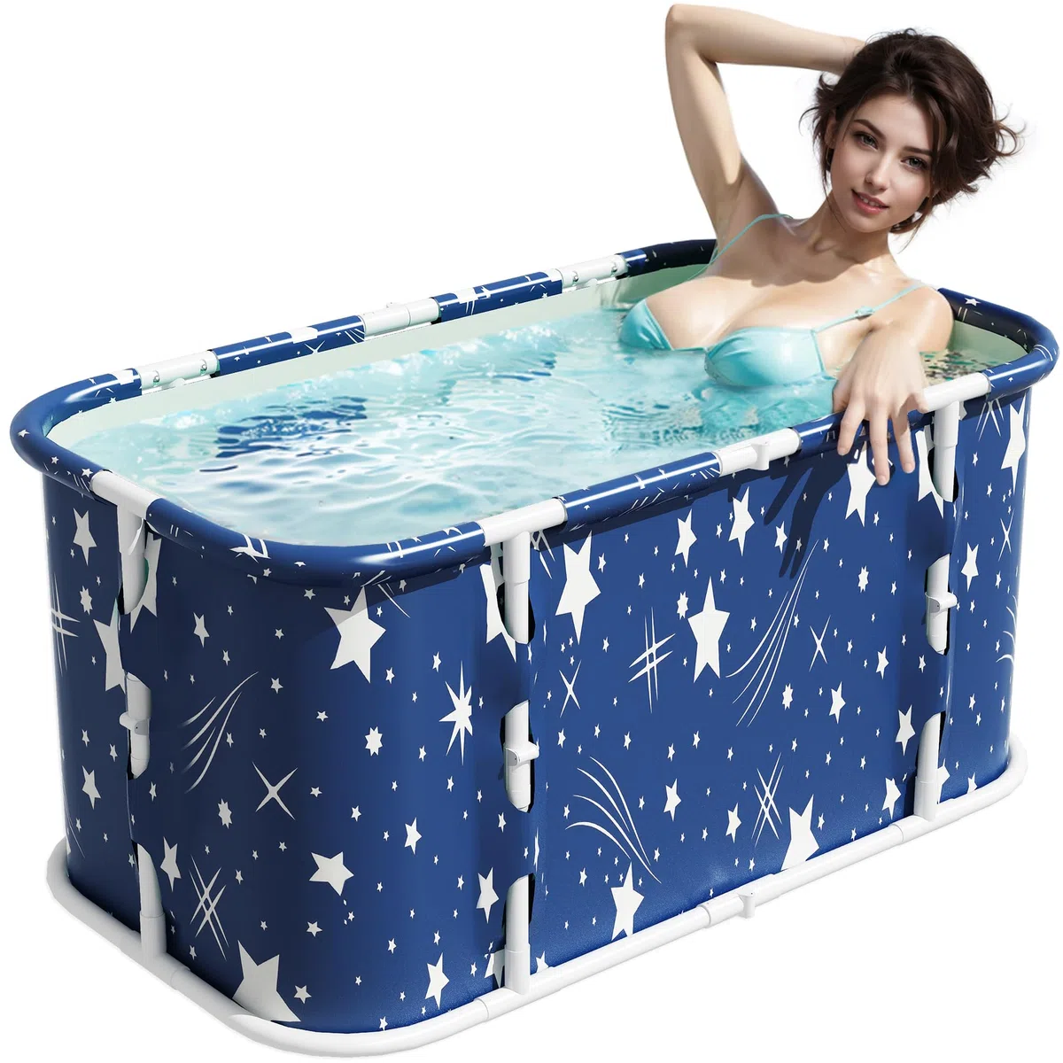 Vasca da bagno pieghevole portatile, vasca per ammollo per doccia calda e bagno di ghiaccio, vasca da bagno sauna indipendente per adulti, 110L x 60L x 52A cm, blu scuro