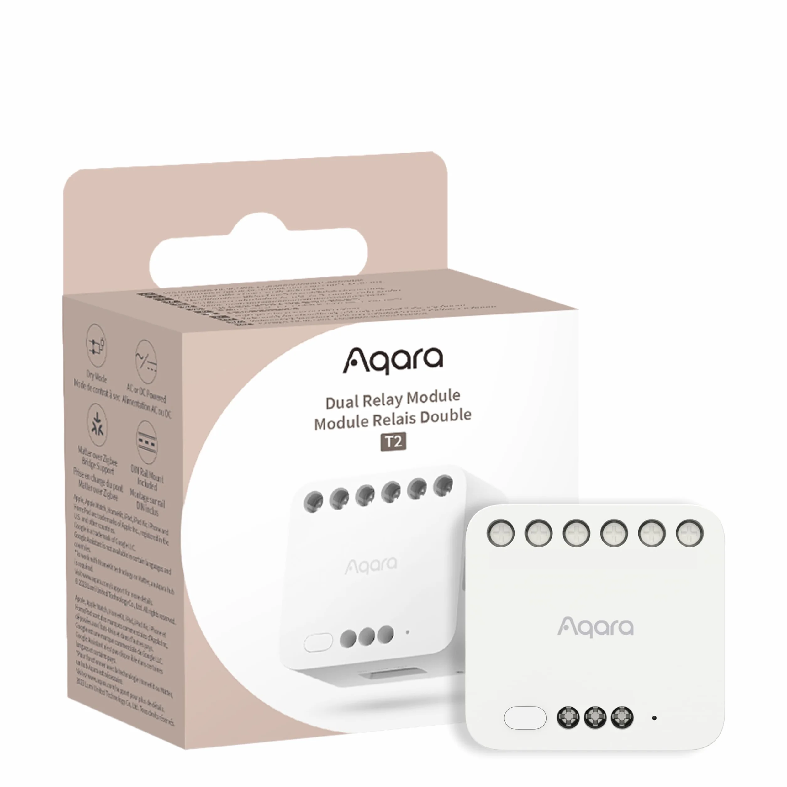 Aqara Modulo Doppio Relè T2, Richiede il HUB Aqara Zigbee 3.0, Per Porte Garage e Riscaldamenti, Interruttore per Tende a Rullo e per Luci, Supporta HomeKit, Google Home e Alexa, Matter over Bridge