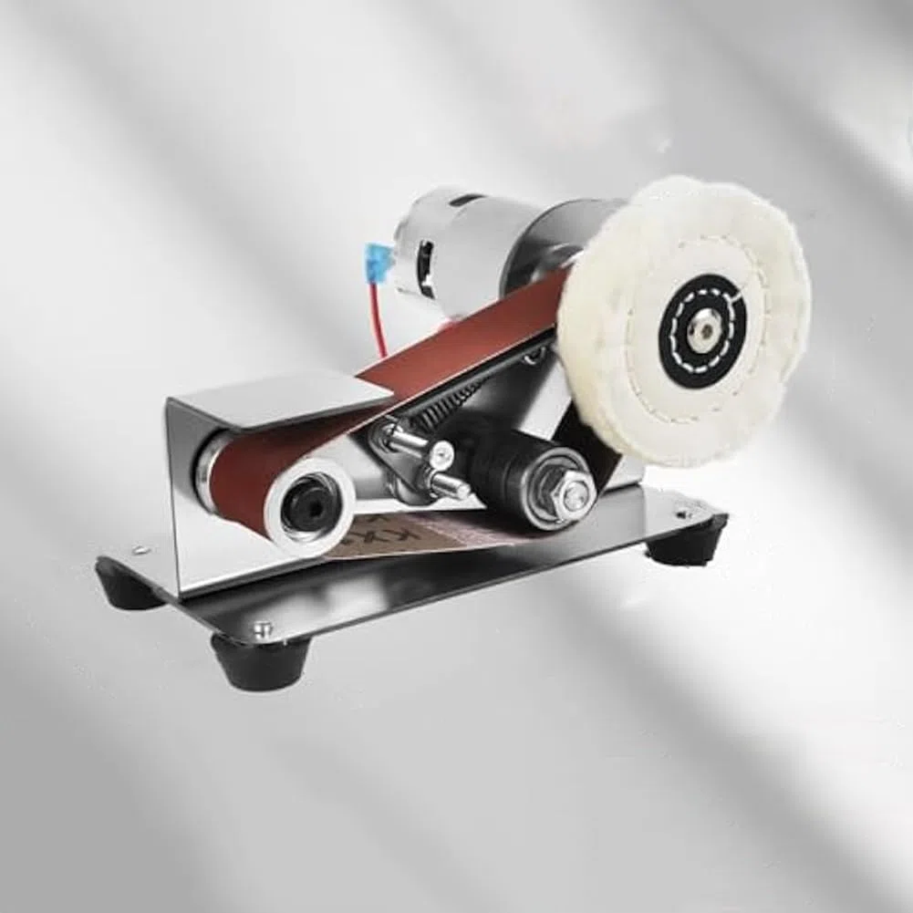 Mini Levigatrice a Banda, Smerigliatrice a Nastro Elettrico a 15 Gradi Affilatrice di Lucidatura Coltello Elettrico a 7 Velocità Regolabili Spina UE