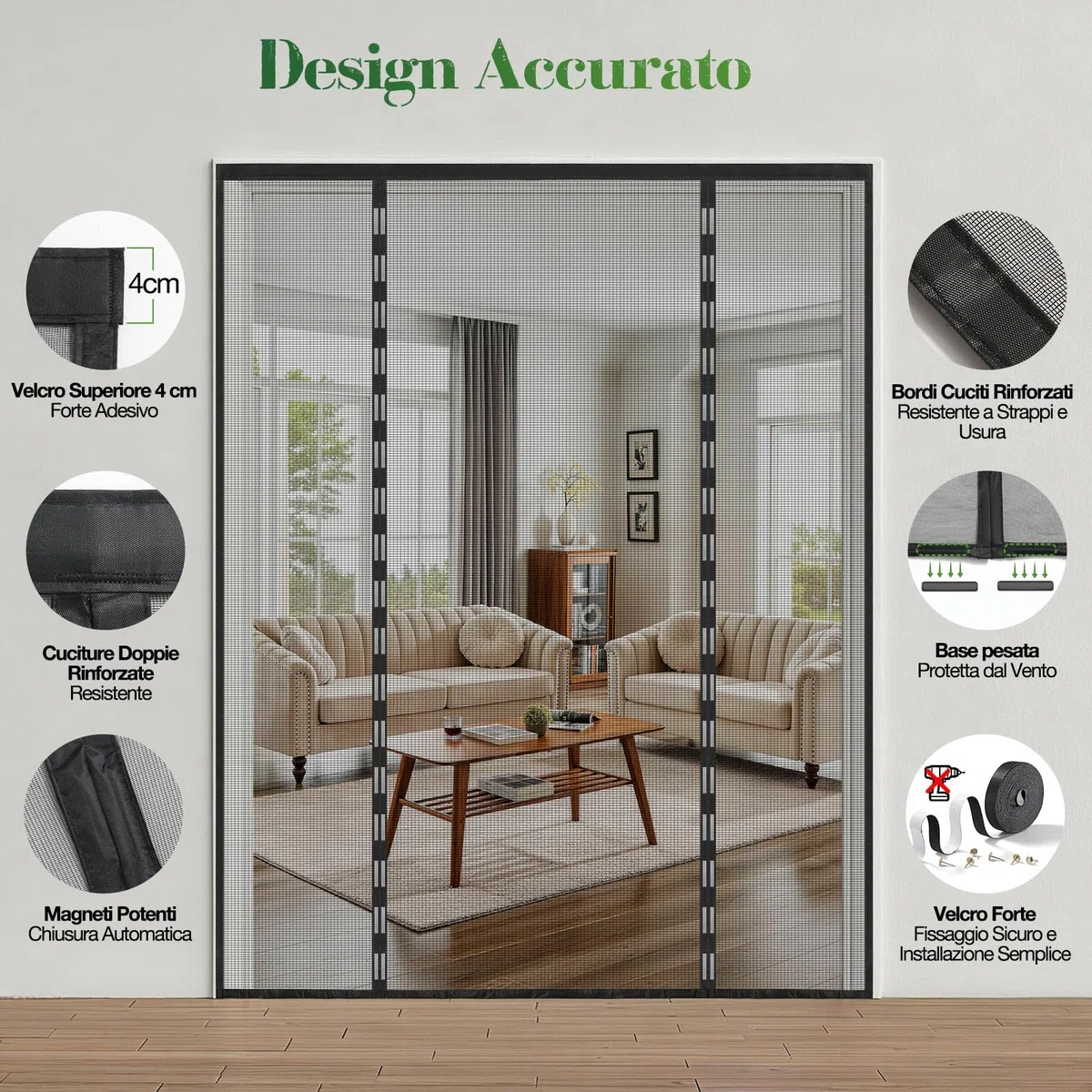 Zanzariera Magnetica per Porta 240x240cm, Doppia Apertura, Chiusura Automatica Senza Foratura, Tenda Zanzariera con Calamita, Anti Zanzare per Balcone, Nero