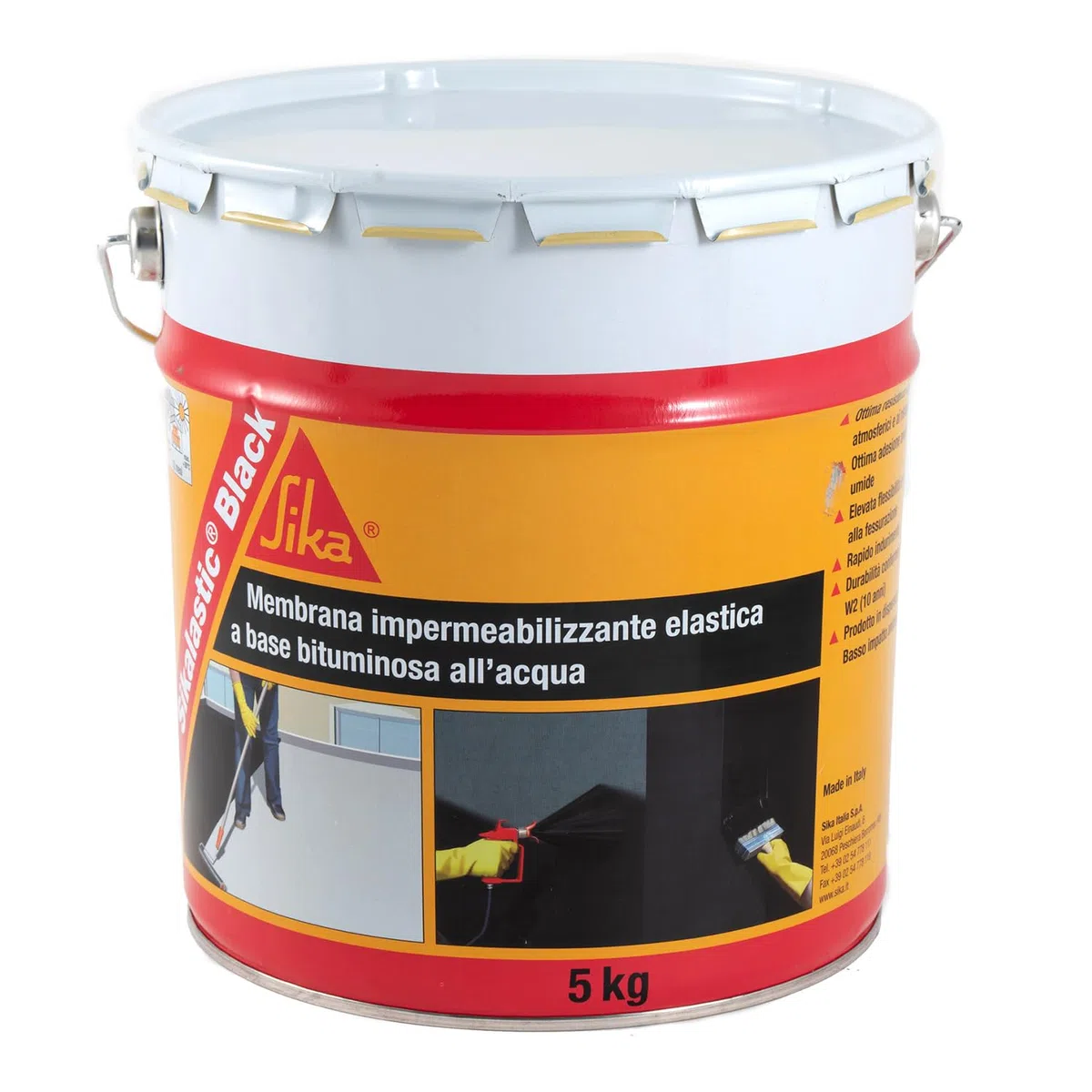 SIKA - Membrana bituminosa liquiva - Sikalastic Black, Nero - Protezione forte e flessibile per muri contro terra - Facile da applicare con pennello o rullo - 5kg