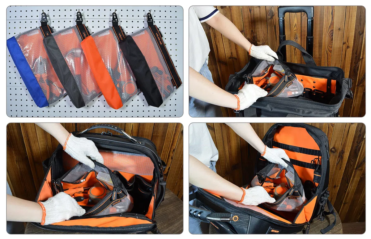 Set di 4 buste trasparenti con cerniera da 33 cm, piccola borsa per attrezzi, mini borsa per attrezzi