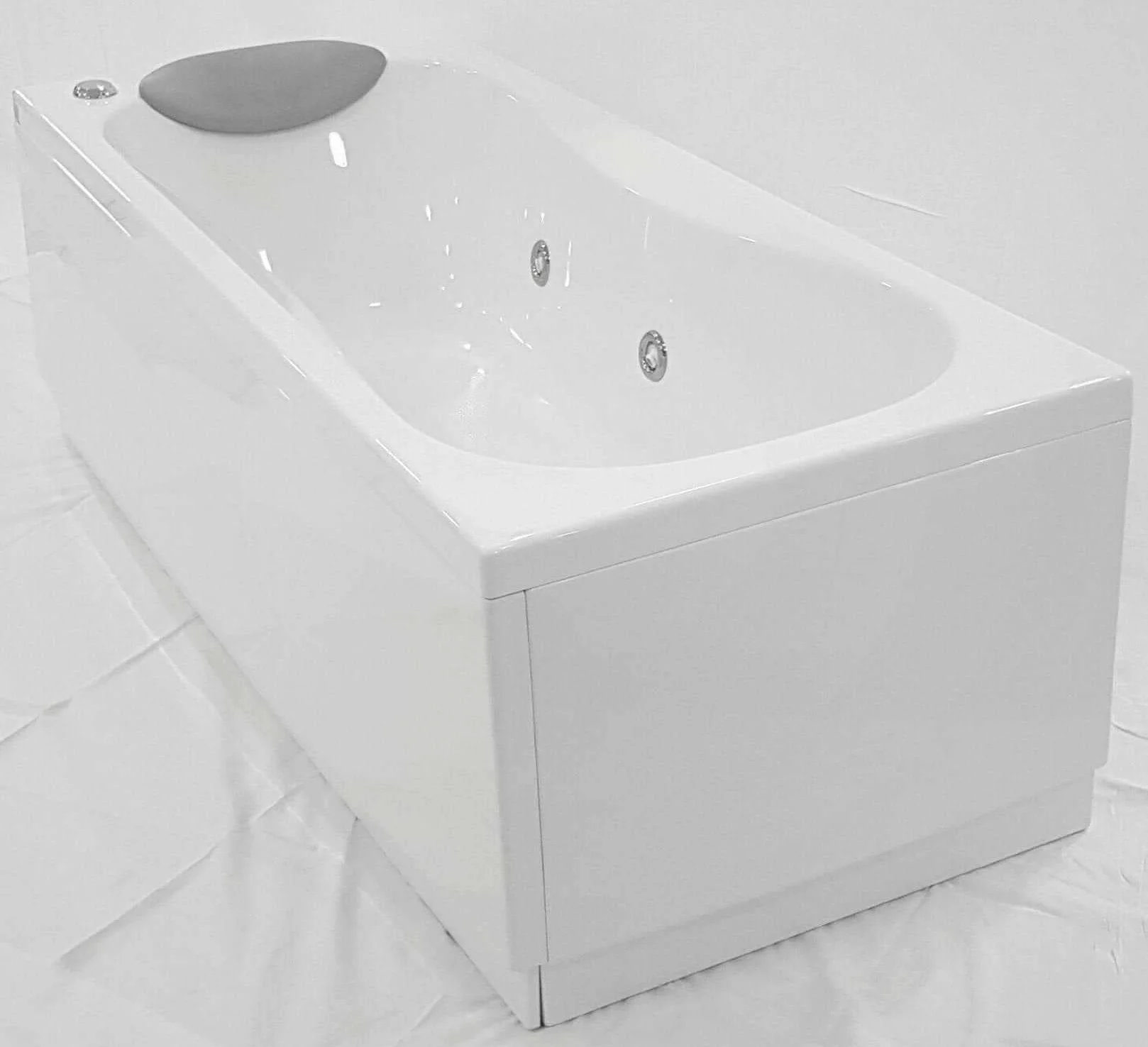 Novellini Calypso Eco Vasca da Bagno 160x70 H55cm Idro Laterale 6 Getti Reversibile Accensione Pneumatica Forma Esterna Rettangolare Interna ad Otto 2 Pannelli Acrilico Bianco Lucido Colonna Cuscino