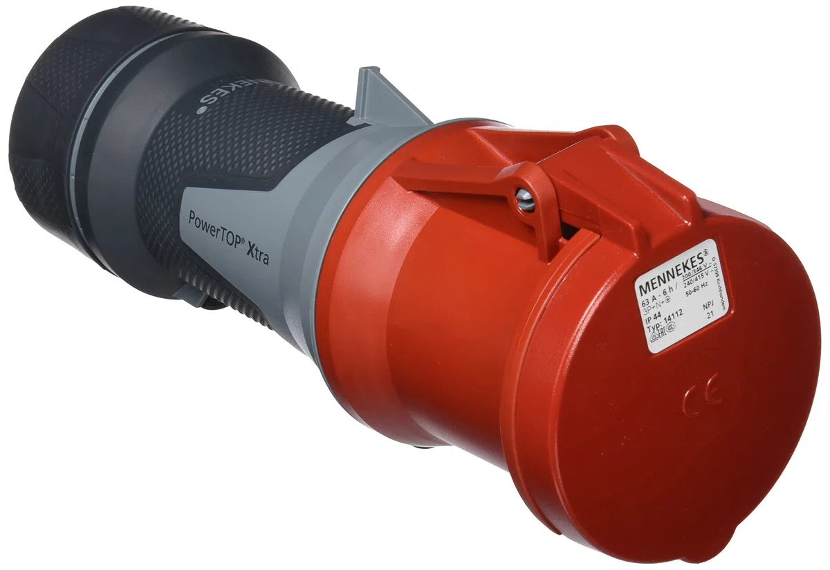 Mennekes 101300054 Prolongadores Power top Xtra, prese CEE, 400 V, 50 – 60 Hz, 63 A, poli, IP 44 gradi protezione, rosso