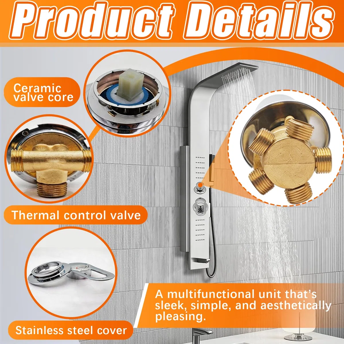Miscelatore Doccia, Valvola Deviatrice per Doccia a 5 Vie con Interfaccia Filettata G 1/2 Pollice e Inserto Valvola in Ceramica Miscelatore Acqua Fredda e Calda in Due Parti con 30 cm Tubo Dell'acqua