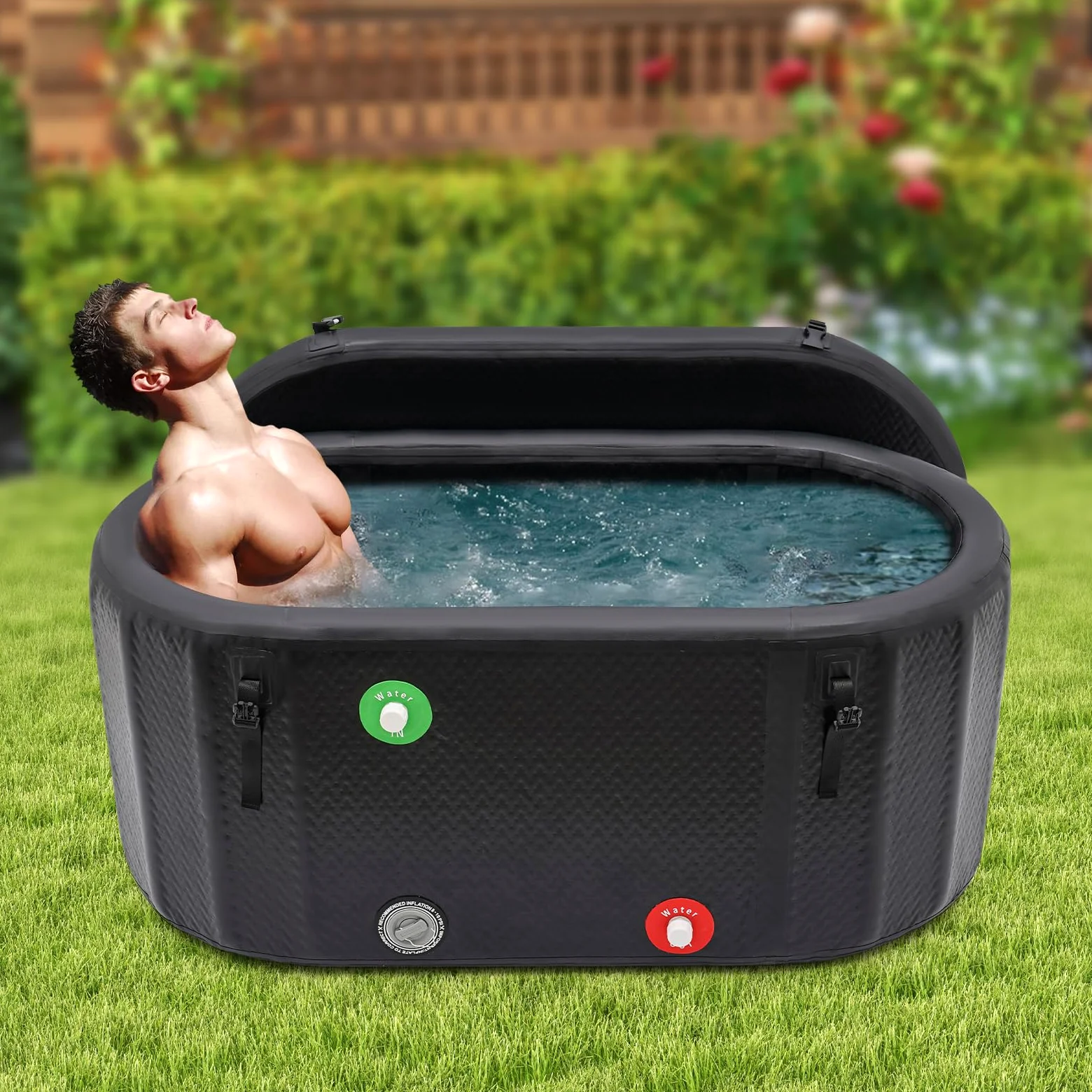 Vasca da bagno per il ghiaccio per atleti, gonfiabile, con pompa gonfiabile, 370 l, resistente al freddo, per gli atleti, allevia il dolore muscolare