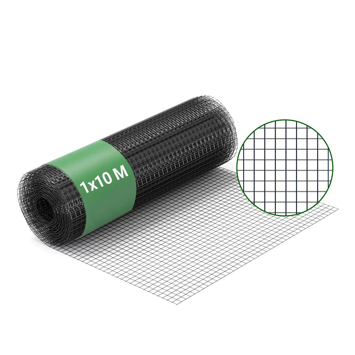 Wiltec Rete da voliera nera Maglie quadrate 12x12mm Rotolo da 10m Altezza 100cm Acciaio zincato